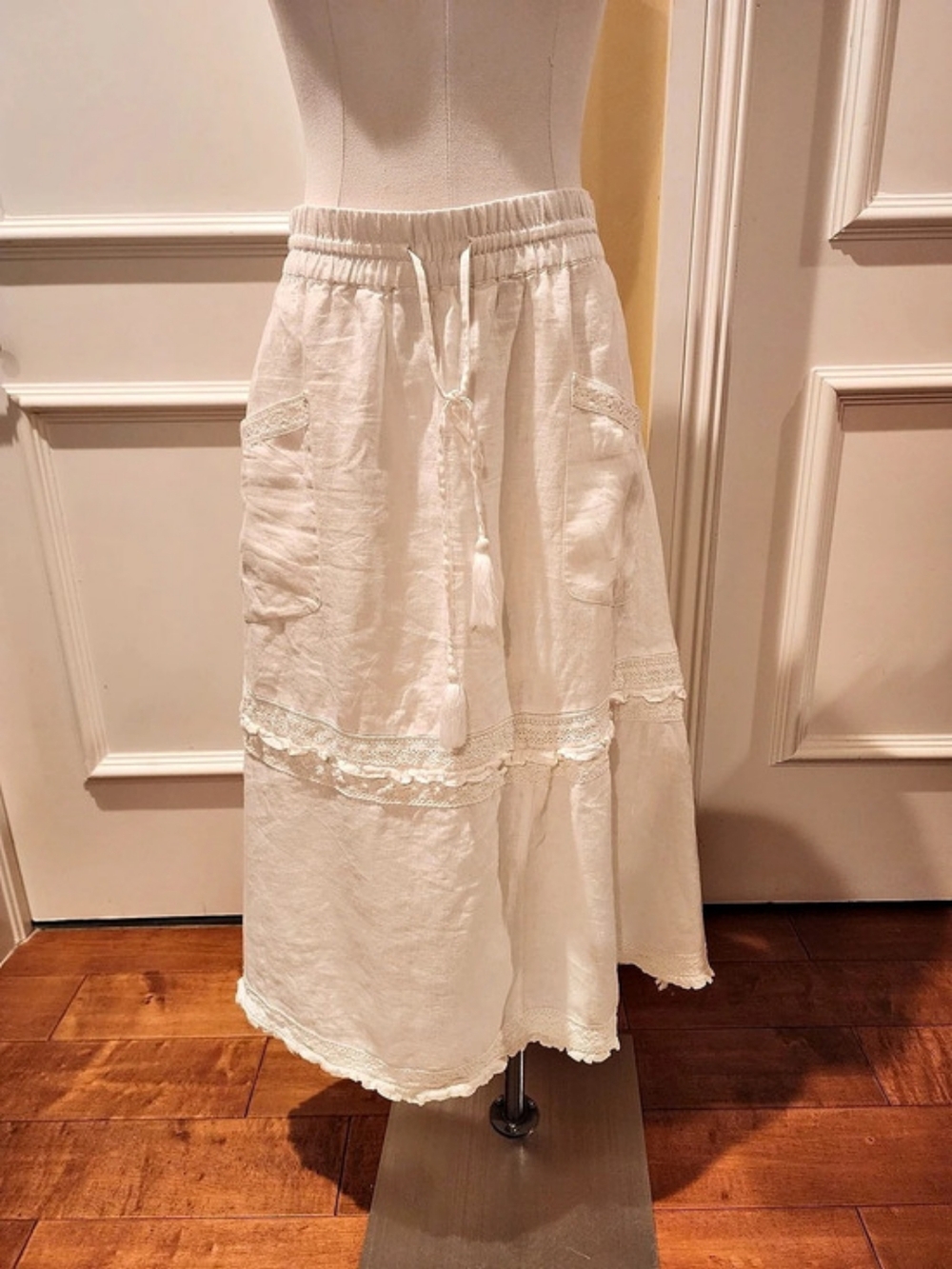 INC International Concepts White Linen Blend Midi Skirt Size XL